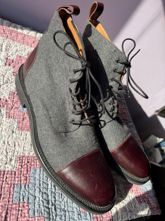 Taft Other - Taft Gray Wool and Burgundy Leather Cap-Toe Chukka Boots